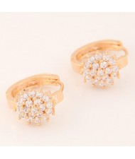 Luxurious Cubic Zirconia Sweet Flower Korean Fashion Ear Clips - Golden