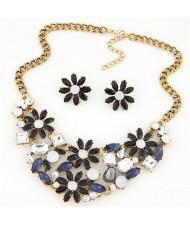 Shining Chrysanthemum Cluster High Fashion Costume Necklace and Earrings Set - Dark Blue