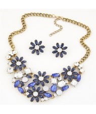 Shining Chrysanthemum Cluster High Fashion Costume Necklace and Earrings Set - Blue