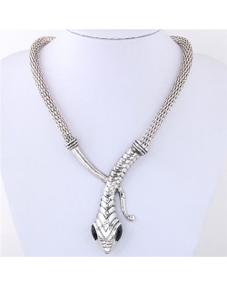 Vintage Snake High Fashion Statement Necklace - Silver