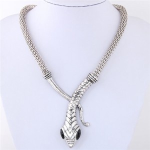 Vintage Snake High Fashion Statement Necklace - Silver