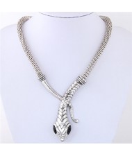 Vintage Snake High Fashion Statement Necklace - Silver