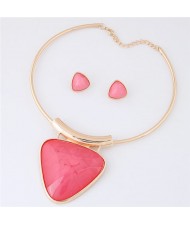 Cute Triangle Resin Gem Golden Alloy Fashion Necklet and Stud Earrings Set - Rose