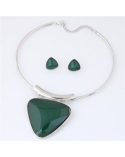 Cute Triangle Resin Gem Silver Alloy Fashion Necklet and Stud Earrings Set - Dark Green