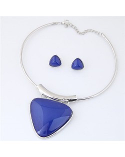Cute Triangle Resin Gem Silver Alloy Fashion Necklet and Stud Earrings Set - Blue