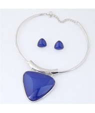 Cute Triangle Resin Gem Silver Alloy Fashion Necklet and Stud Earrings Set - Blue