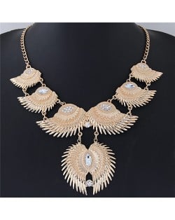 Linked Angel Wings Bold Fashion Statement Necklace - Golden