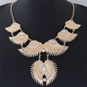 Linked Angel Wings Bold Fashion Statement Necklace - Golden