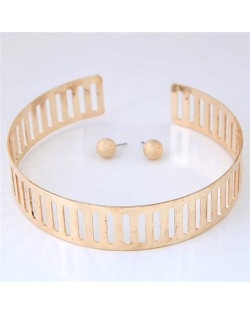 Hollow-out Punk High Fashion Alloy Necklet and Stud Earrings Set - Golden