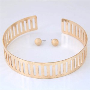 Hollow-out Punk High Fashion Alloy Necklet and Stud Earrings Set - Golden