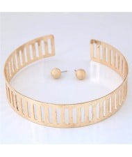 Hollow-out Punk High Fashion Alloy Necklet and Stud Earrings Set - Golden