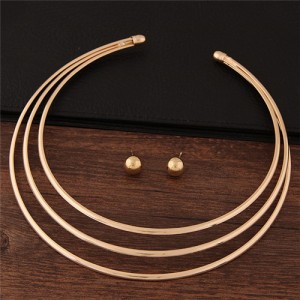 Triple Layers Punk Fashion Alloy Necklace and Stud Earrings Set - Golden