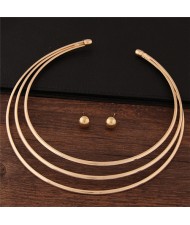Triple Layers Punk Fashion Alloy Necklace and Stud Earrings Set - Golden