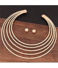 Multiple Layers Dull Polished Texture High Fashion Alloy Costume Necklace and Stud Earrings Set - Golden