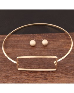 Rectangular Design Alloy Fashion Necklet and Stud Earrings Set - Golden