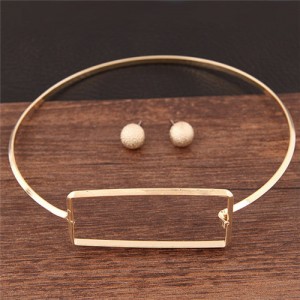 Rectangular Design Alloy Fashion Necklet and Stud Earrings Set - Golden