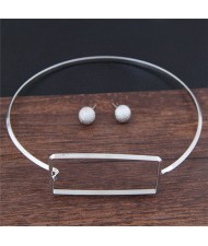 Rectangular Design Alloy Fashion Necklet and Stud Earrings Set - Silver