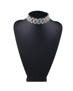 Shining Rhinestone Hollow-out Floral Fashion Short Choker Statement Necklace