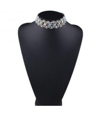 Shining Rhinestone Hollow-out Floral Fashion Short Choker Statement Necklace