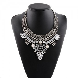 Graceful Rhinestone and Gems Waterdrops Design Women Collar Fashion Necklace