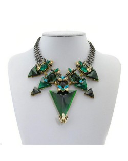 High Fashion Gems Combined Floral Style Chunky Chain Costume Necklace - Green