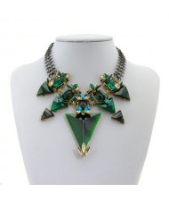 High Fashion Gems Combined Floral Style Chunky Chain Costume Necklace - Green