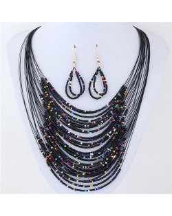 Contrast Colors Beads Fashion Multi-layer Costume Necklace and Earrings Set - Black