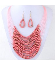 Contrast Colors Beads Fashion Multi-layer Costume Necklace and Earrings Set - Pink