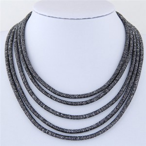 High Fashion Multi-layers with Magnetic Lock Rope Costume Necklace - Black