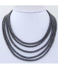 High Fashion Multi-layers with Magnetic Lock Rope Costume Necklace - Black