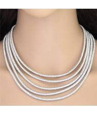 High Fashion Multi-layers with Magnetic Lock Rope Costume Necklace - Silver