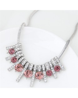 Rhinestone Inlaid Bars Snake Chain Fashion Costume Necklace - Rose