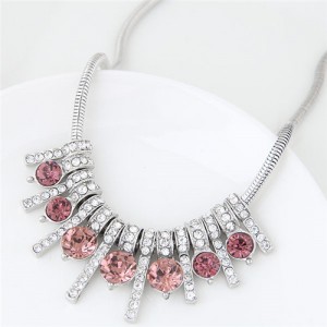 Rhinestone Inlaid Bars Snake Chain Fashion Costume Necklace - Rose