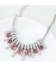 Rhinestone Inlaid Bars Snake Chain Fashion Costume Necklace - Rose