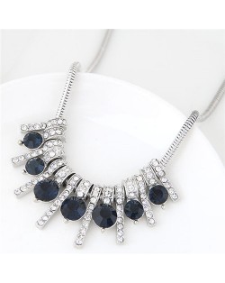 Rhinestone Inlaid Bars Snake Chain Fashion Costume Necklace - Ink Blue