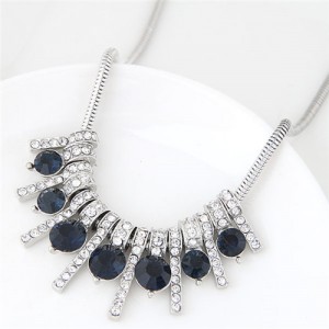 Rhinestone Inlaid Bars Snake Chain Fashion Costume Necklace - Ink Blue