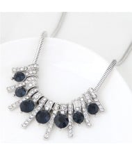 Rhinestone Inlaid Bars Snake Chain Fashion Costume Necklace - Ink Blue
