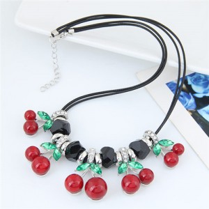 Cherry Decorated High Fashion Rope Costume Necklace