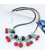 Cherry Decorated High Fashion Rope Costume Necklace