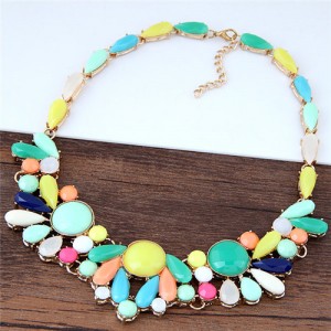 Summer Fashion Candy Colors Gem Short Costume Necklace