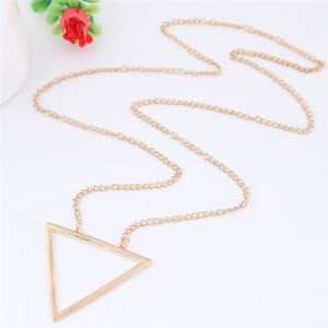 Simple Triangle Pendant Long Chain Fashion Necklace - Golden