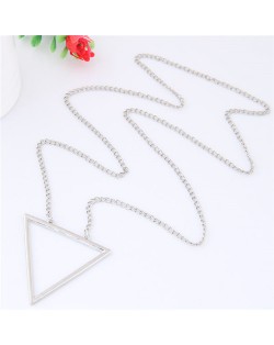 Simple Triangle Pendant Long Chain Fashion Necklace - Silver