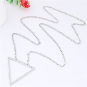 Simple Triangle Pendant Long Chain Fashion Necklace - Silver