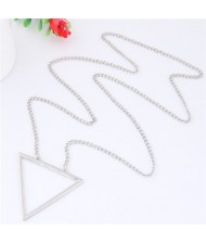 Simple Triangle Pendant Long Chain Fashion Necklace - Silver