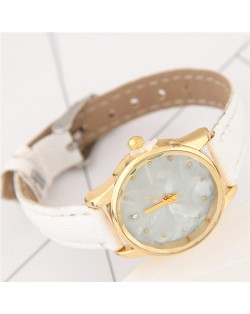Plain Marble Texture Dial Fashion Wristband Watch - White