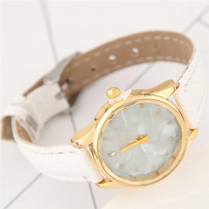 Plain Marble Texture Dial Fashion Wristband Watch - White