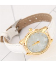 Plain Marble Texture Dial Fashion Wristband Watch - White