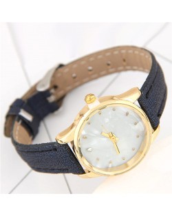 Plain Marble Texture Dial Fashion Wristband Watch - Ink Blue