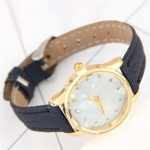 Plain Marble Texture Dial Fashion Wristband Watch - Ink Blue
