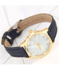 Plain Marble Texture Dial Fashion Wristband Watch - Ink Blue